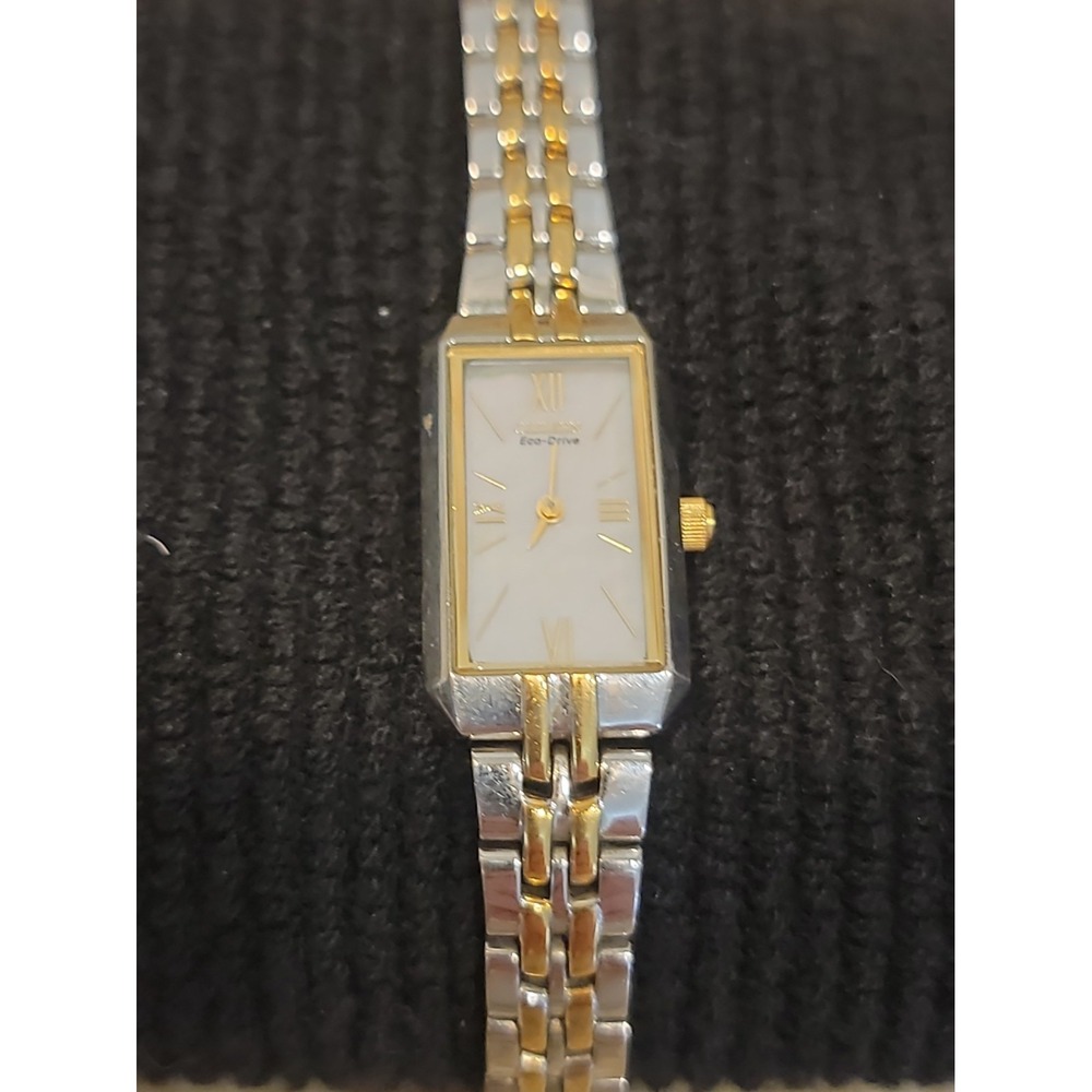 Citizen Eco-Drive Ladies Watch EG2694-59D Two-Tone Tank Style MOP Silhouette